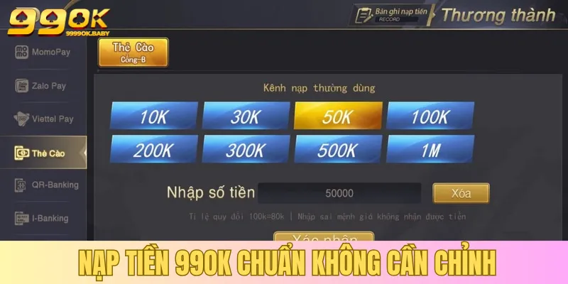 Cập nhật quy trình nạp tiền chính xác